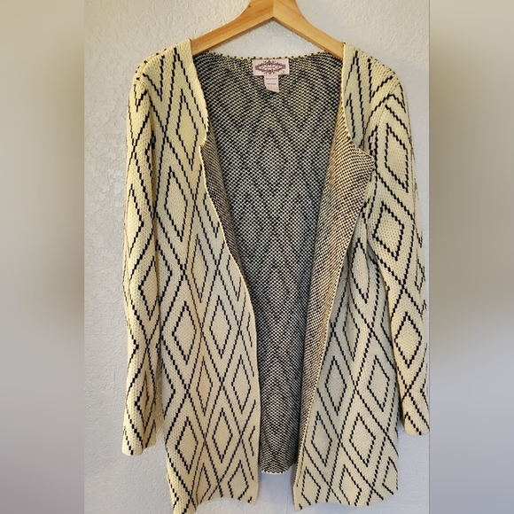 Anthropologie OSCAR By ESCIO Geometric Cream Open Front Knit Cardigan Sweater - Picture 3 of 5